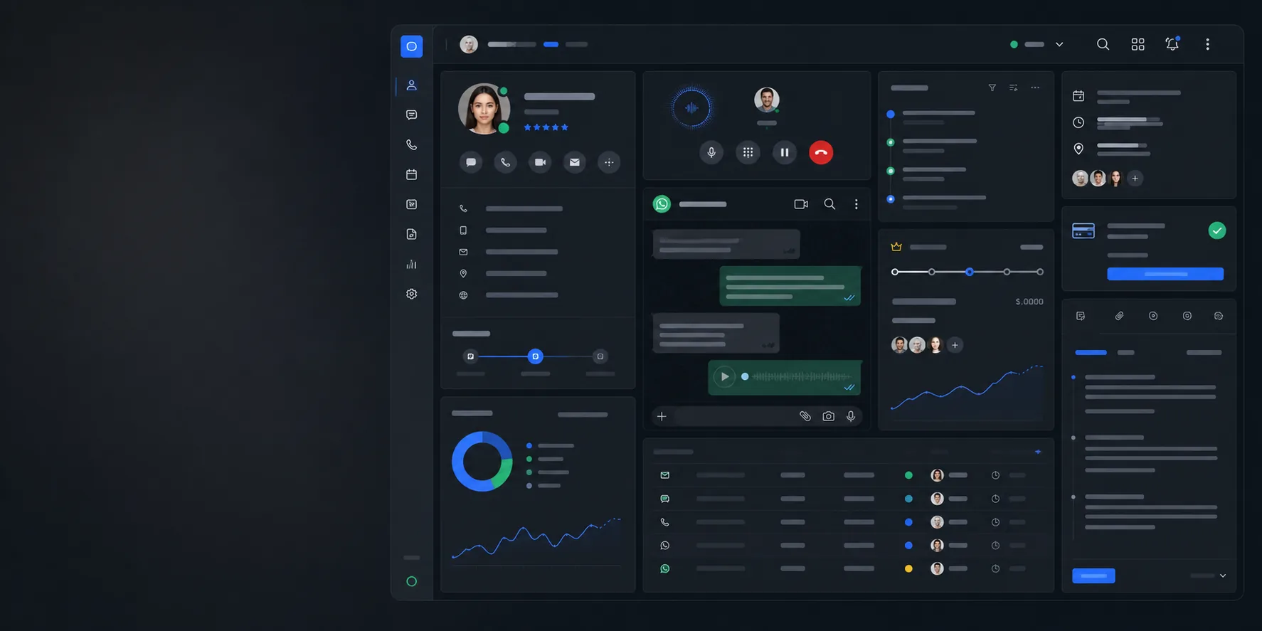 Interfaz conceptual de MiliiA unificando conversaciones, clientes y acciones operativas